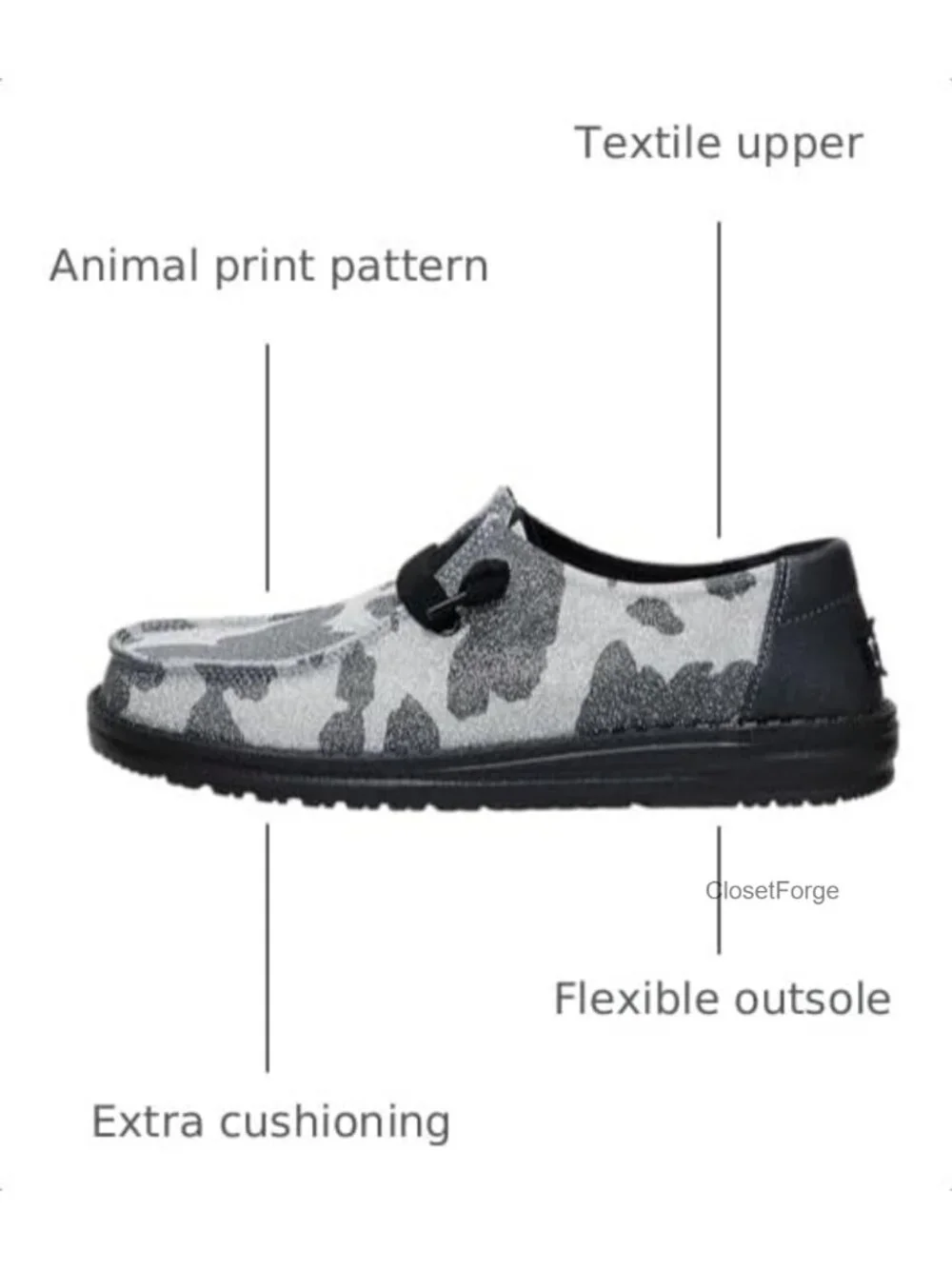 Women's Animal Print Slip On Loafers with Elastic Laces, Cushioned Insole